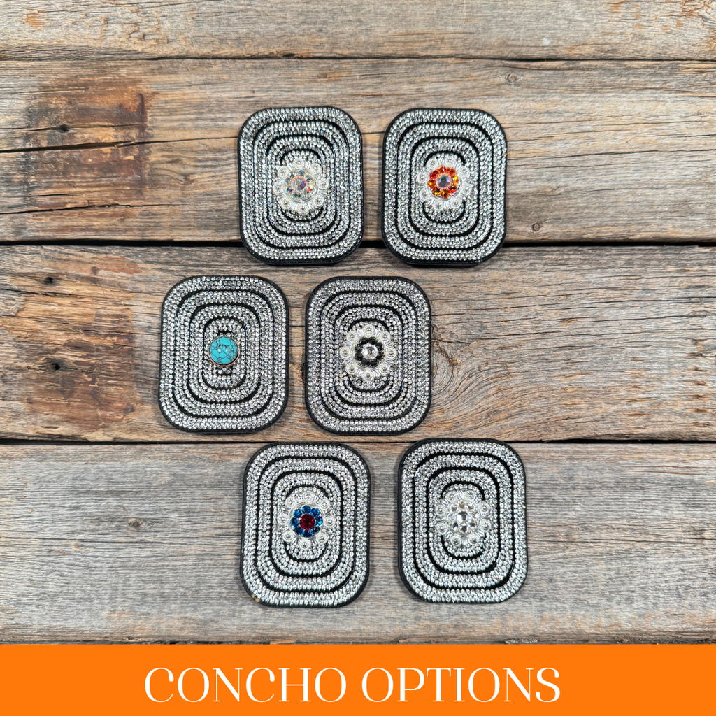 Black Rectangle Rhinestone Rosette - Assorted Conchos
