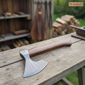 Damascus Wood Grain Hatchet with Bold Linear Forged Head