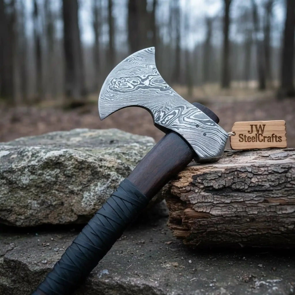 Bearded Bushcraft Hatchet with Damascus Blade