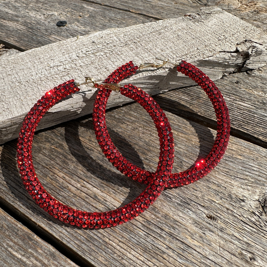Red Western Bling Hoop Fashion Earrings