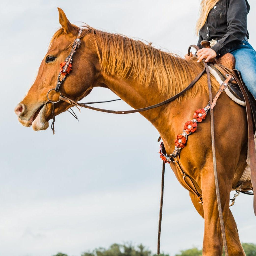 Classic Red Rose and Clear Browband/One Ear Tack Set #OEBC421 — view 2
