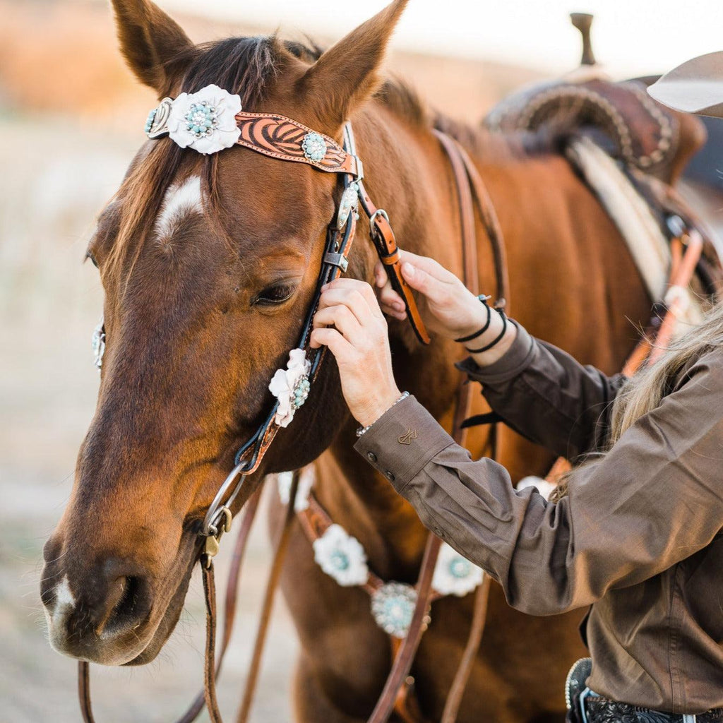 Zebra Turquoise and White Browband / Breastcollar Tack Set #BBBC536 — view 4