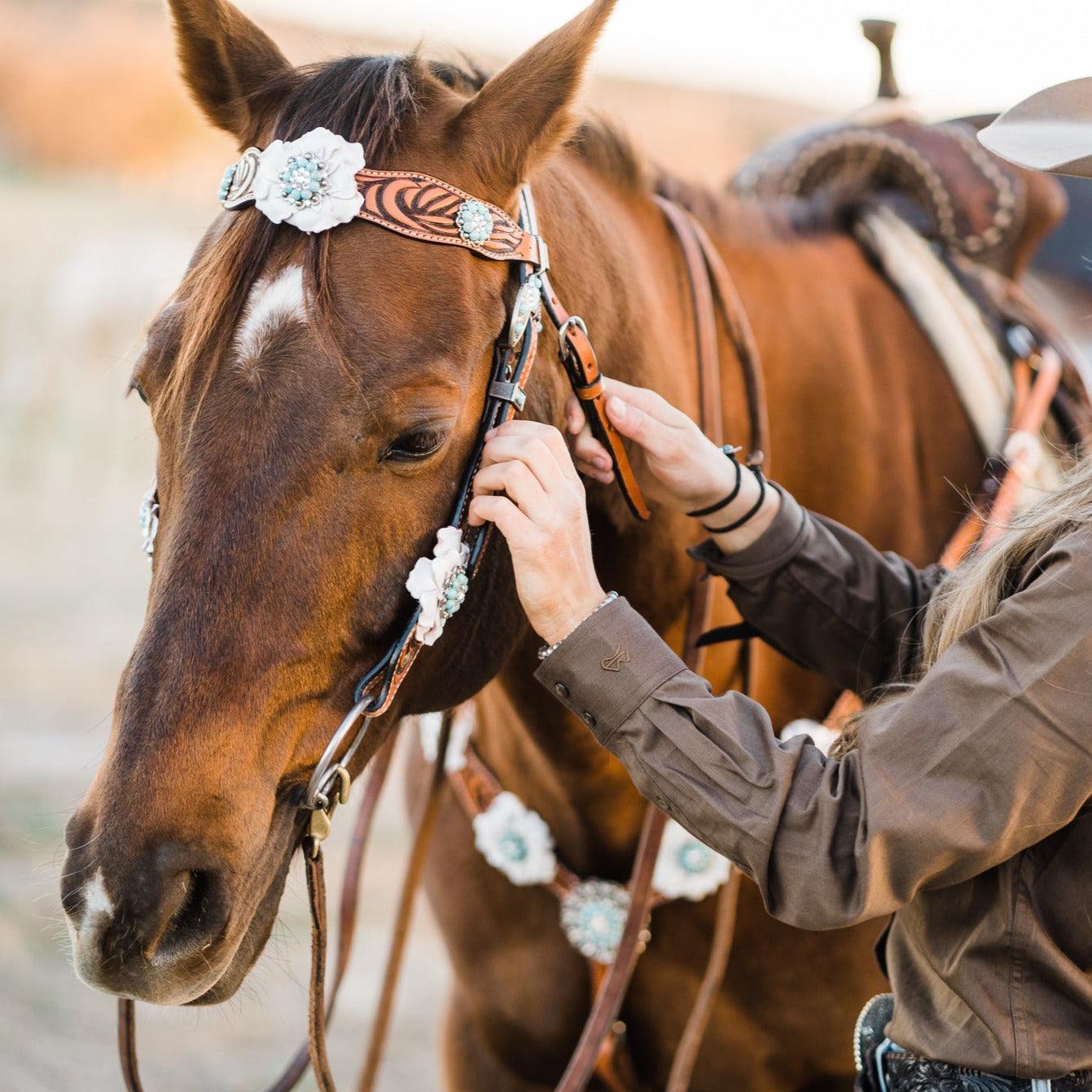 Zebra Turquoise and White Browband / Breastcollar Tack Set #BBBC536 — view 4