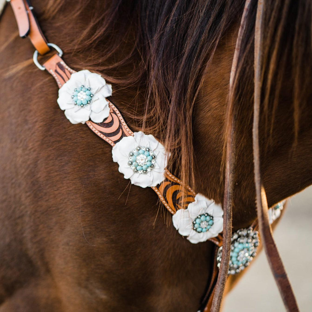 Zebra Turquoise and White Browband / Breastcollar Tack Set #BBBC536 — view 2