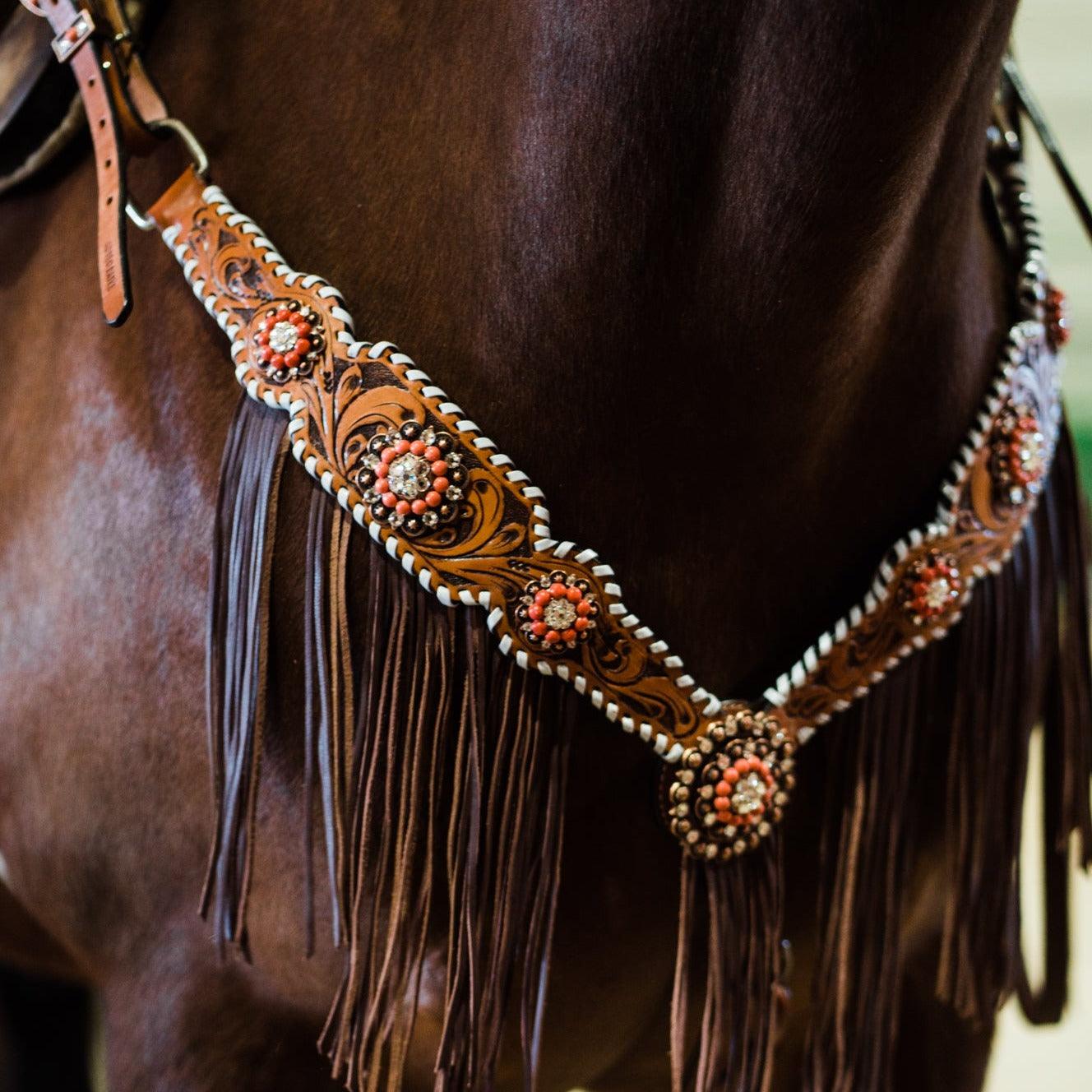 Whipstitch Coral and Clear One Ear/ Breastcollar Tack Set #OEBC516 — view 2