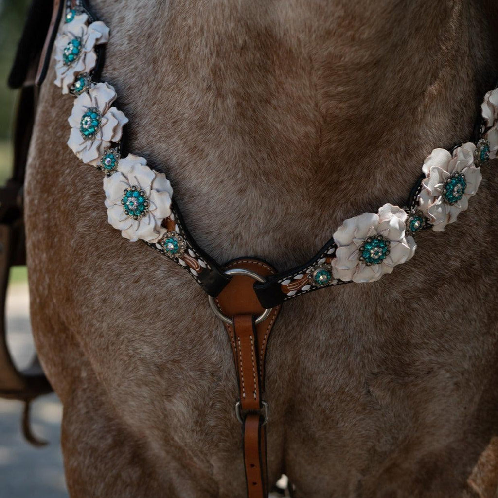Classic Teal & White One Ear / Breastcollar Tack Set #OEBC548 — view 3