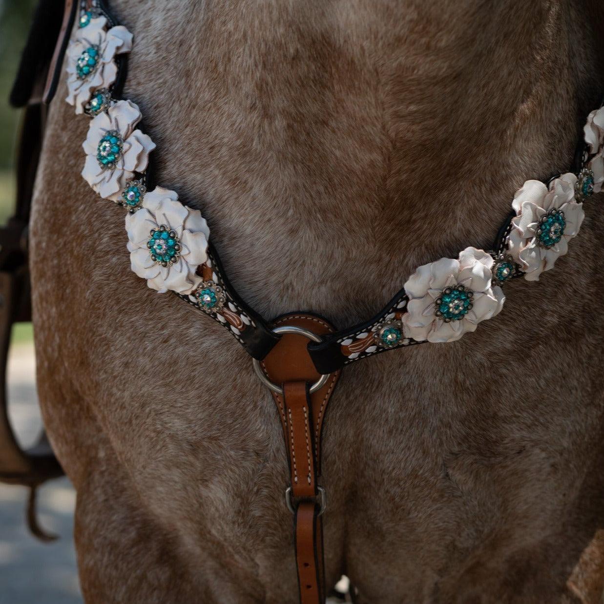Classic Teal & White One Ear / Breastcollar Tack Set #OEBC548 — view 3