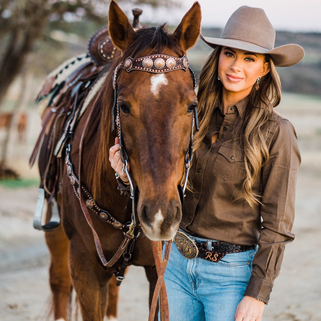 Dark Oil Floral Copper Dot & Turquoise Browband Headstall / Breastcollar Tack Set #BBBC535 — view 3