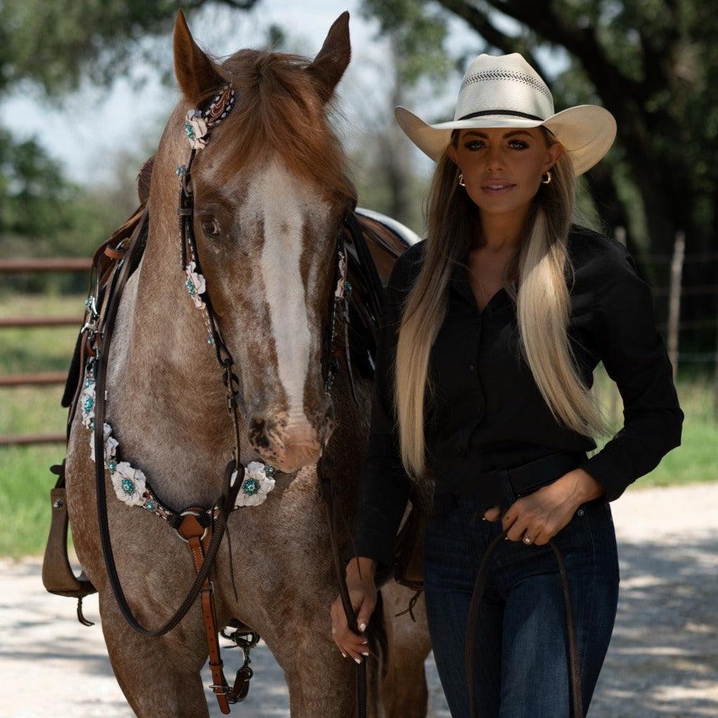 Classic Teal & White One Ear / Breastcollar Tack Set #OEBC548 — view 2