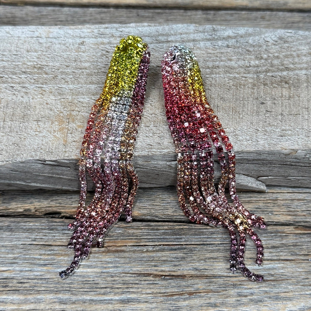 Multicolored Rodeo Inspired Rhinestone Dangle Fashion Earrings