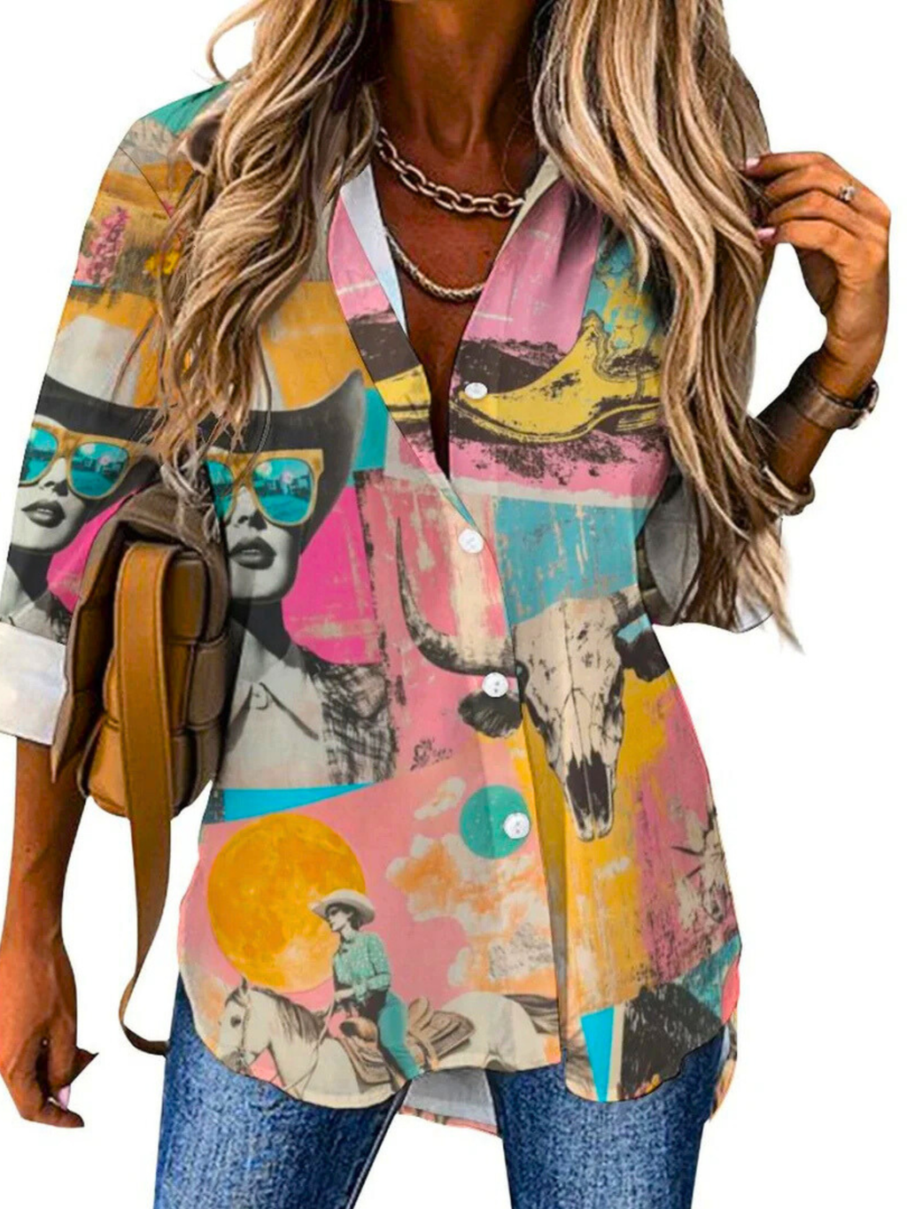 Baha Ranch Pop Western Retro Cowgirl Collage Button Up Blouse by Baha Ranch Western Wear - product image 4