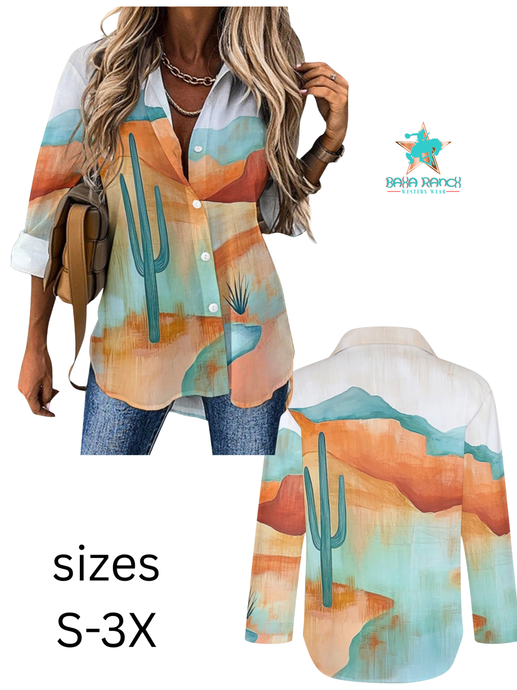 Baha Ranch Colores de Mexico Turquoise Desert Button Up Blouse by Baha Ranch Western Wear