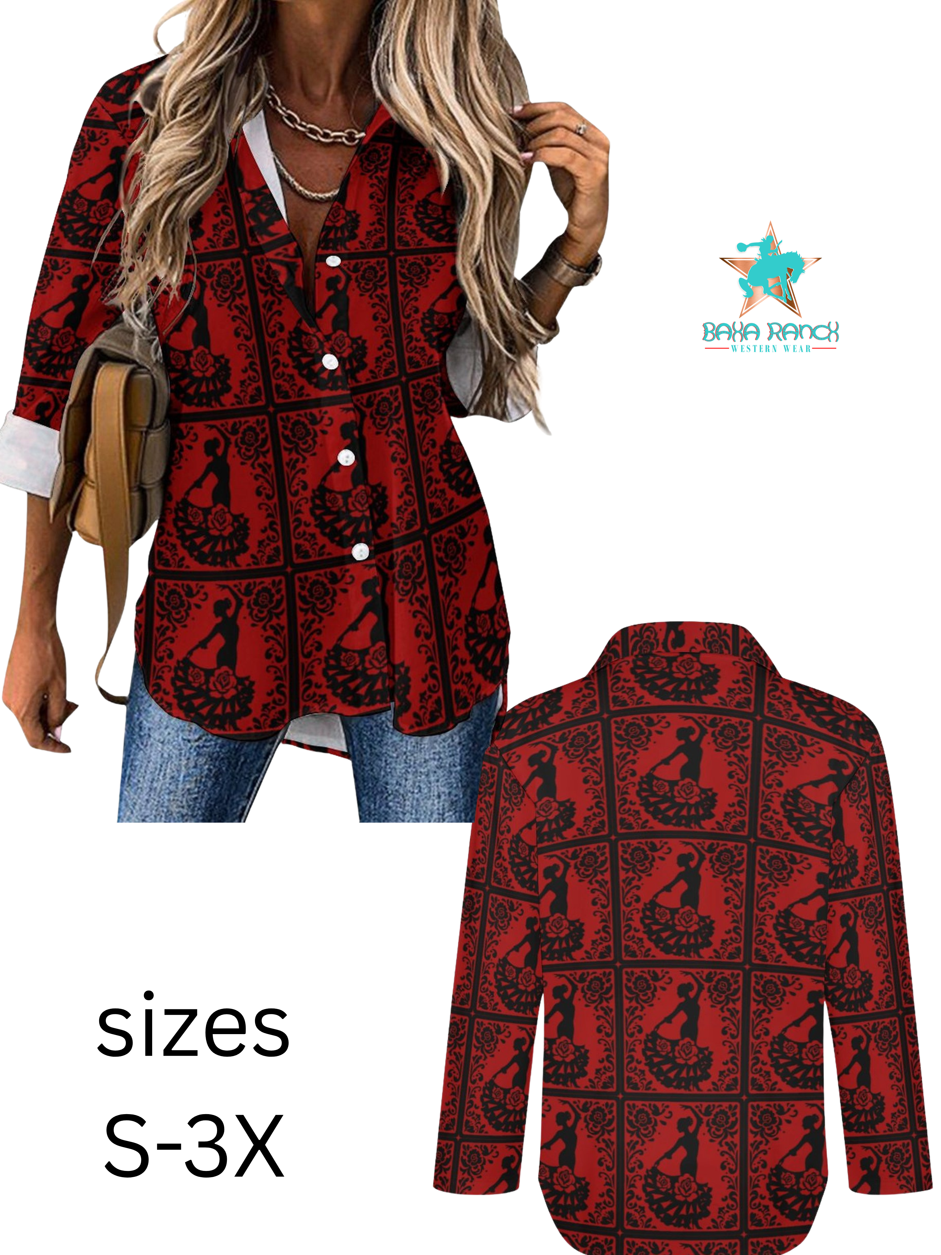 Baha Ranch Colores de Mexico Flamenco Dancer Button Up Shirt by Baha Ranch Western Wear