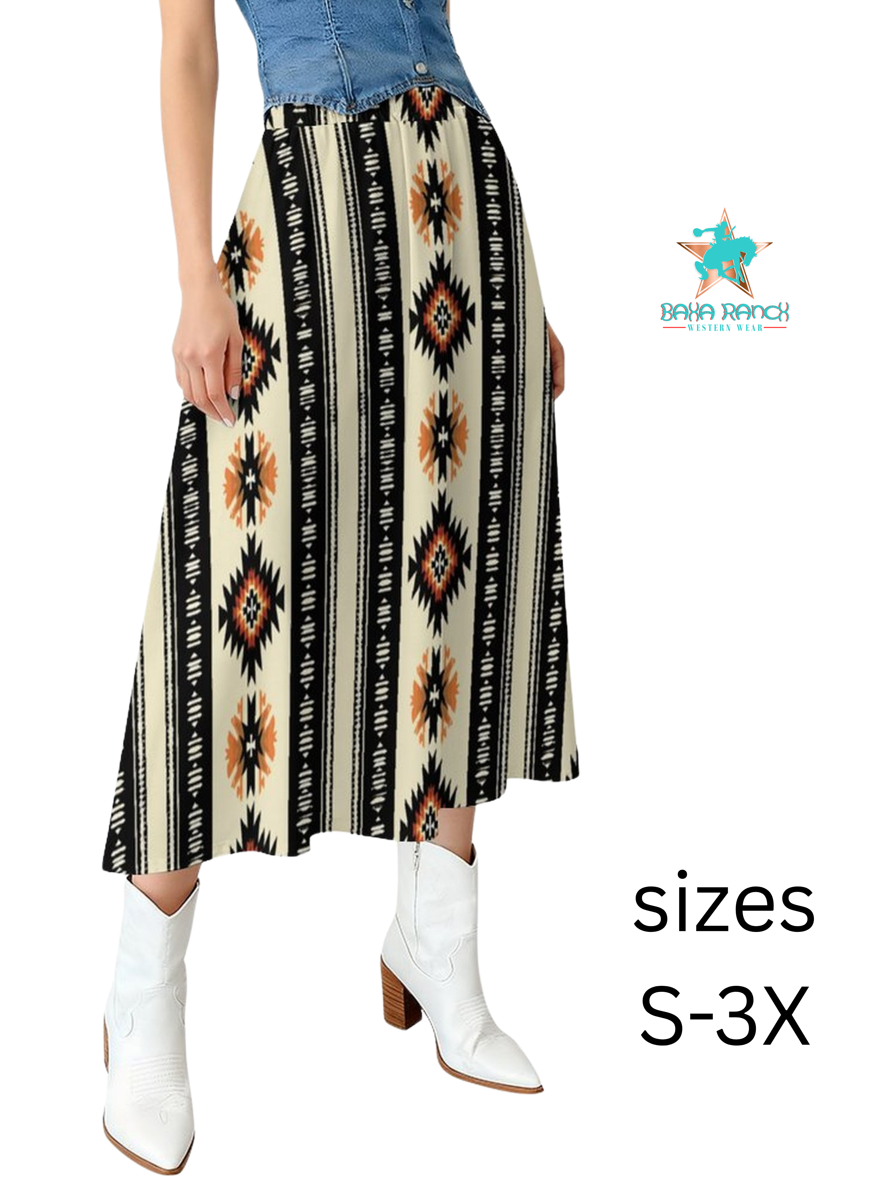 Baha Ranch Colores de Mexico Southwestern Aztec Midi Skirt by Baha Ranch Western Wear