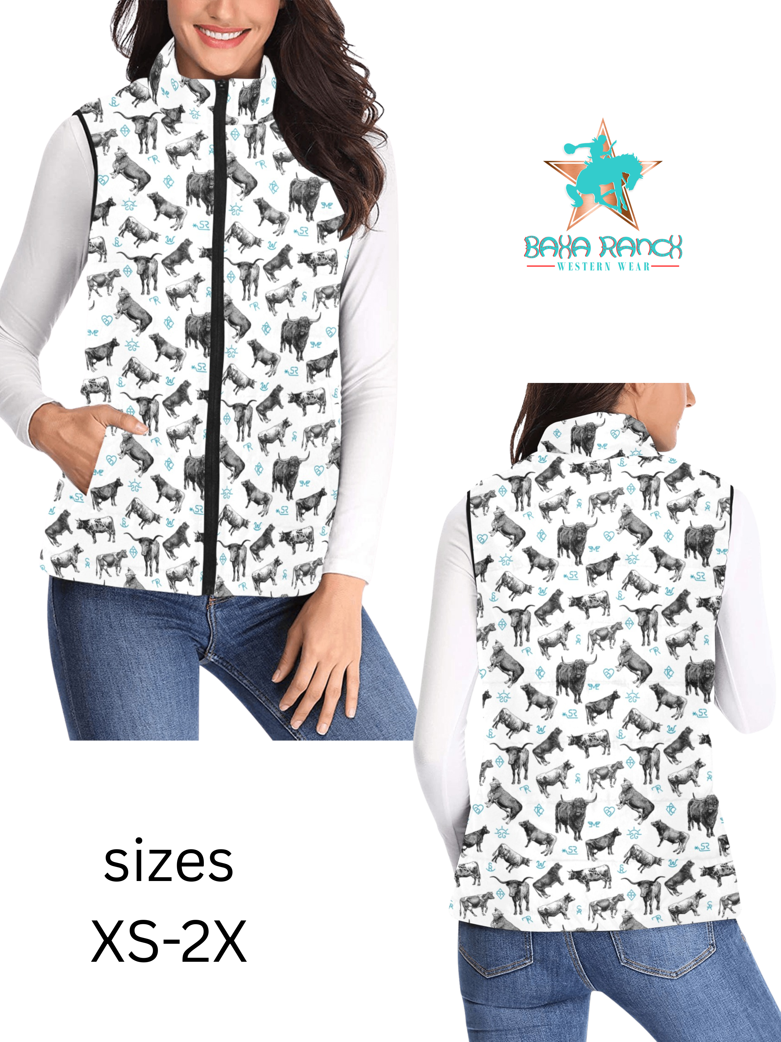 Baha Ranch Cattle and Brands Women's Western Puffy Vest by Baha Ranch Western Wear