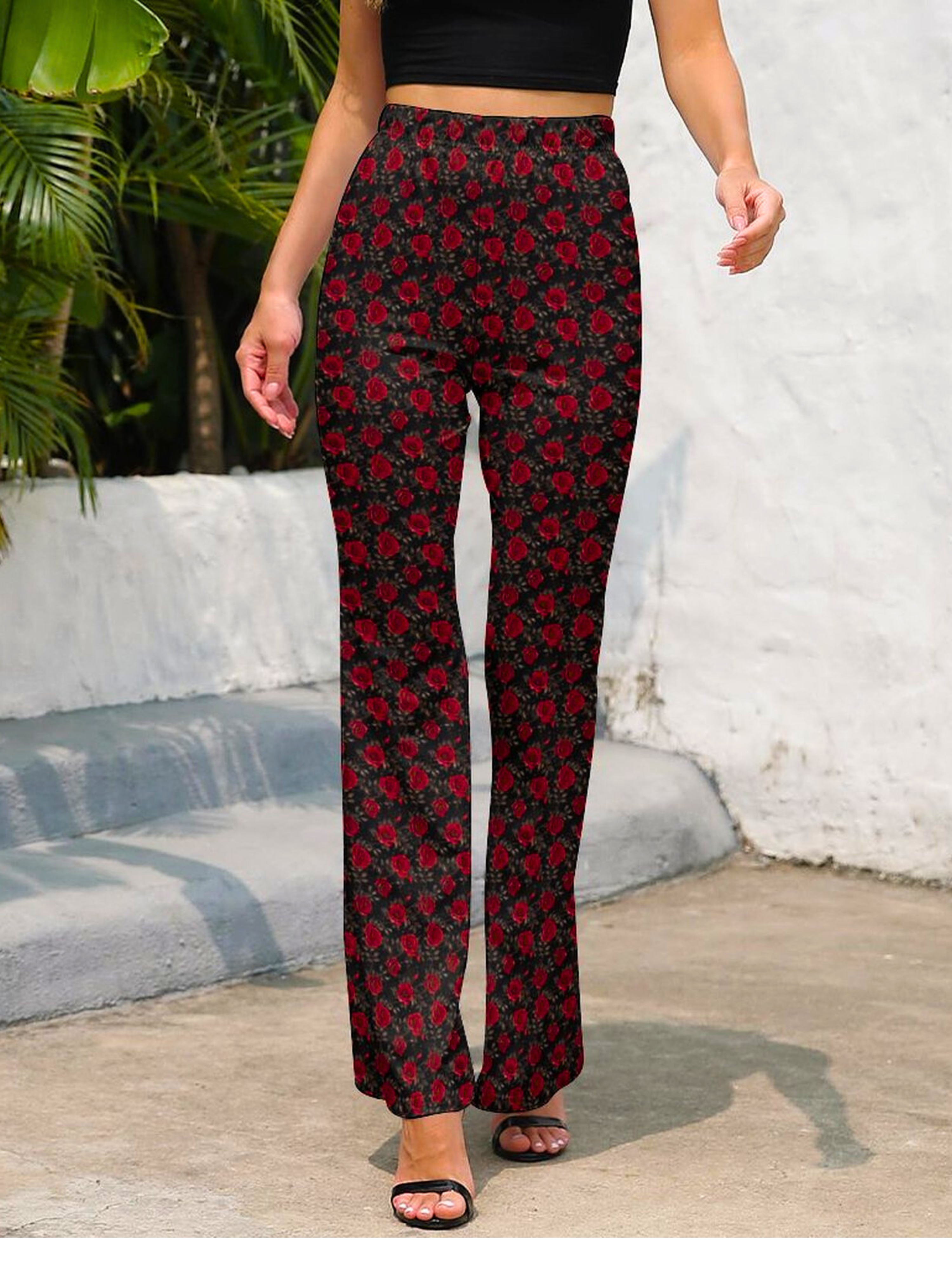 Baha Ranch Colores de Mexico Romantic Red Roses Flare Pants by Baha Ranch Western Wear - product image 2