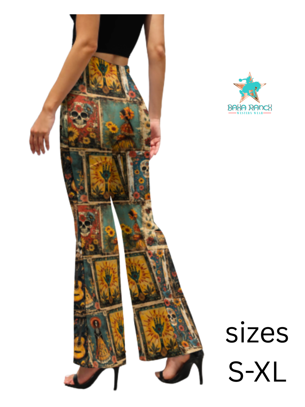Baha Ranch Colores de Mexico Dia de los Muertes Flare Pants by Baha Ranch Western Wear