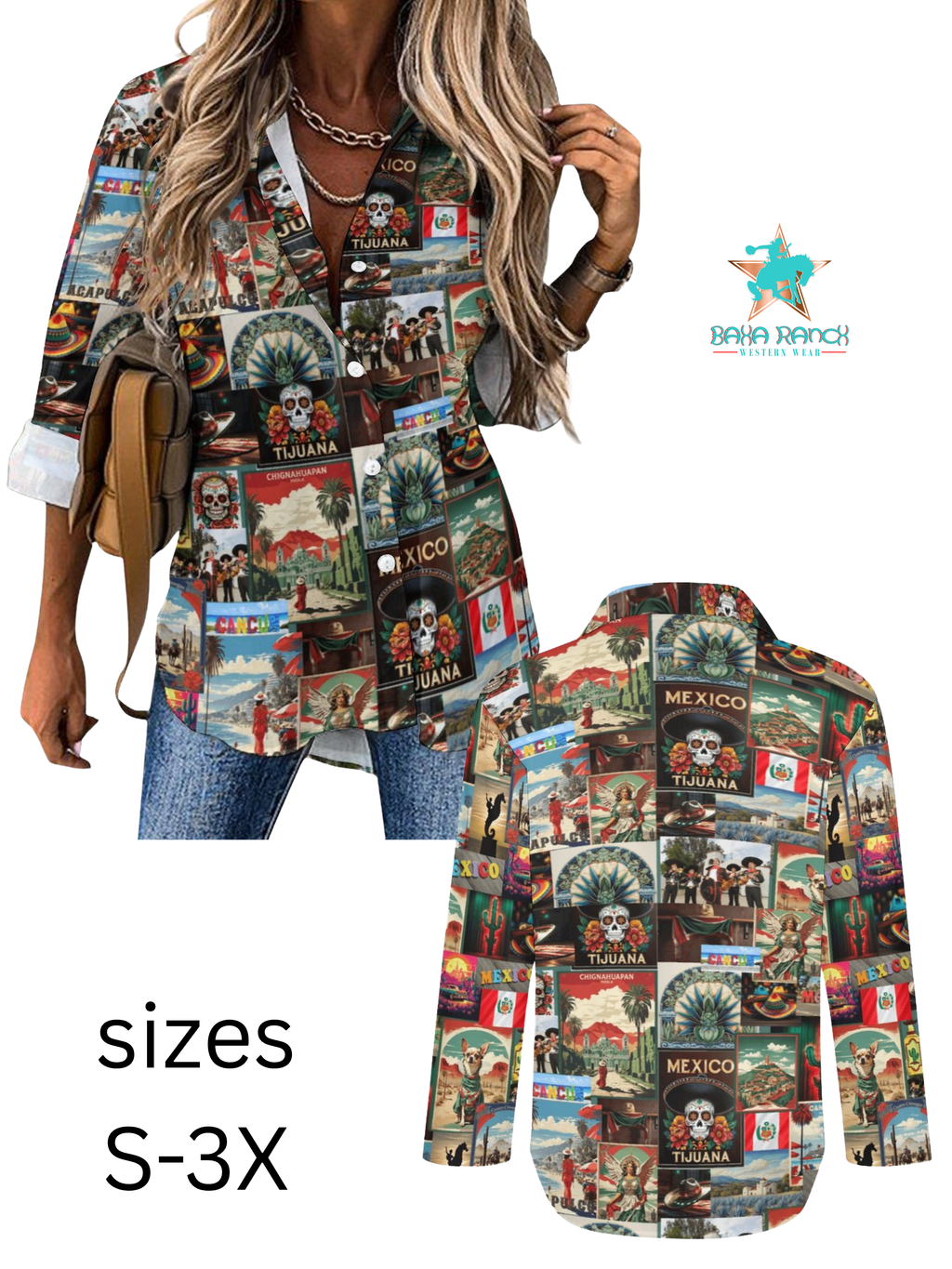 Baha Ranch Colores de Mexico Destination Mexico Button Up Shirt by Baha Ranch Western Wear