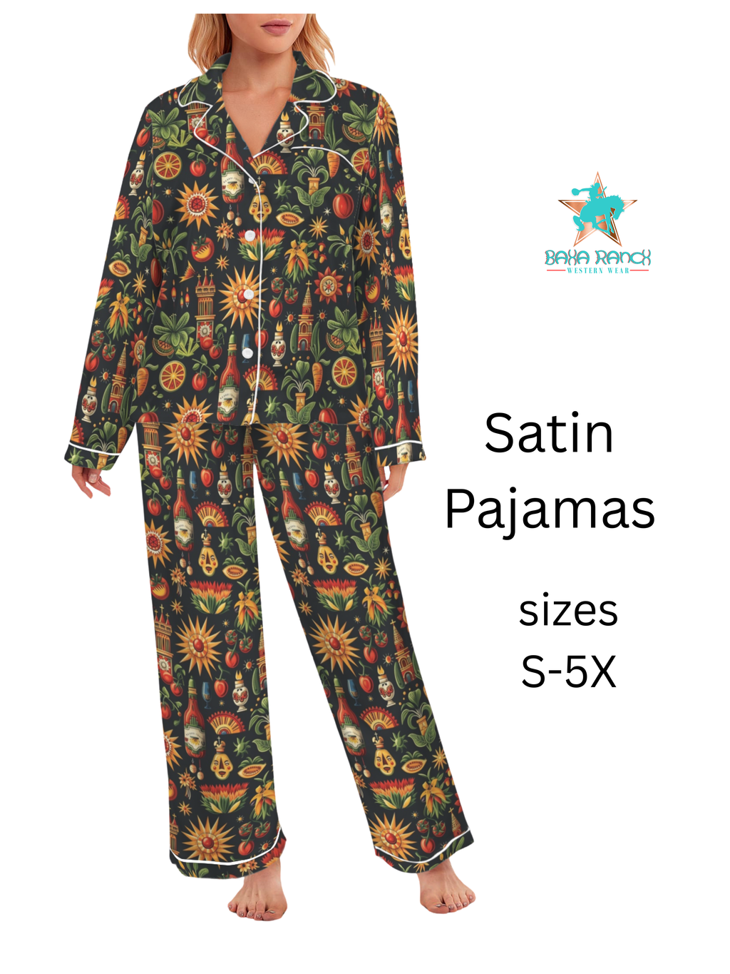 Baha Ranch Colores De Mexico - Mexican Culture Satin Pajamas by Baha Ranch Western Wear