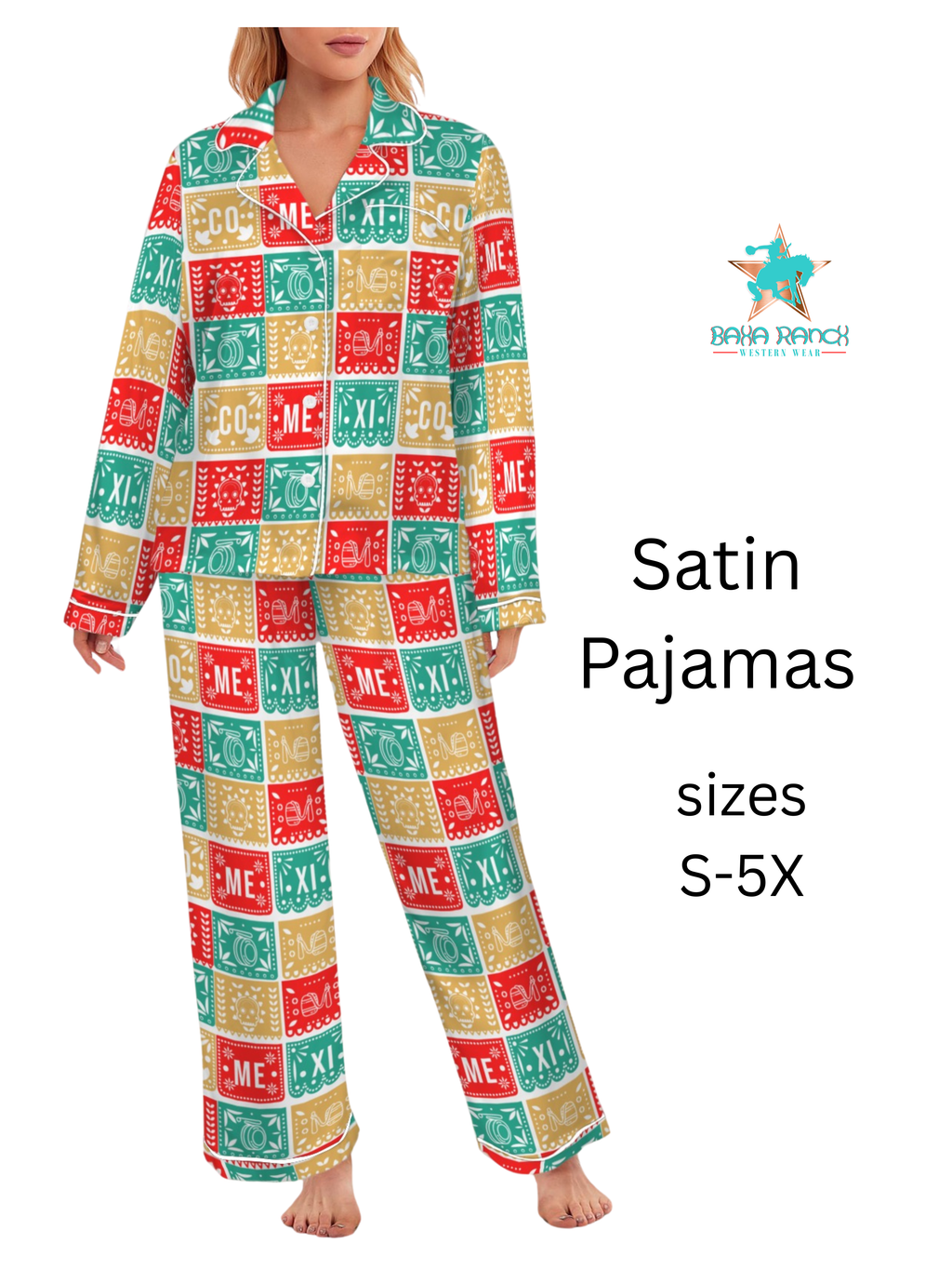 Baha Ranch Colores De Mexico Picado Womens Satin Pajamas by Baha Ranch Western Wear