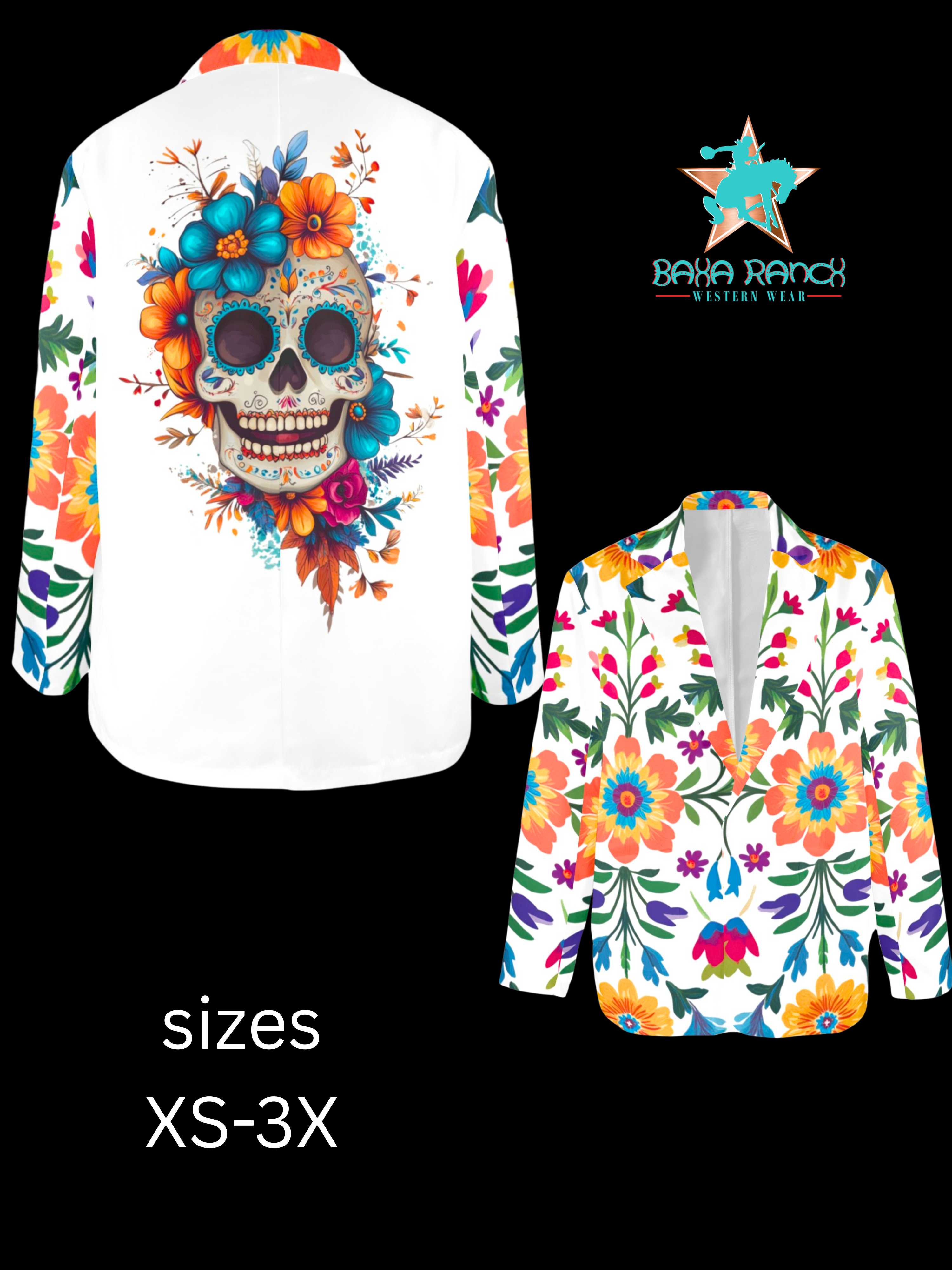 Colores de Mexico Sugar Skull Floral Blazer by Baha Ranch Western Wear