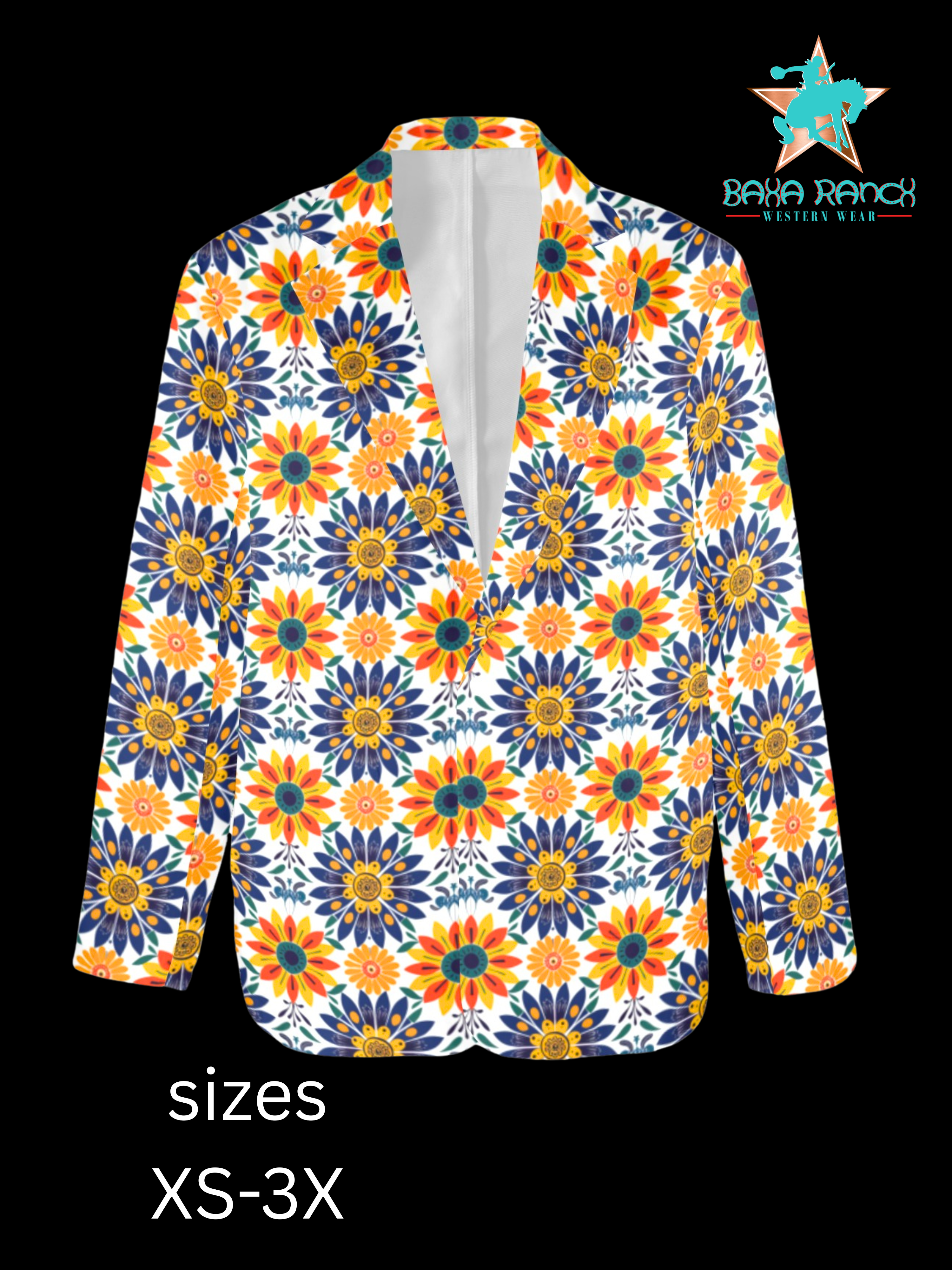 Baha Ranch Colores de Mexico Blue Yellow Mexican Floral Blazer by Baha Ranch Western Wear