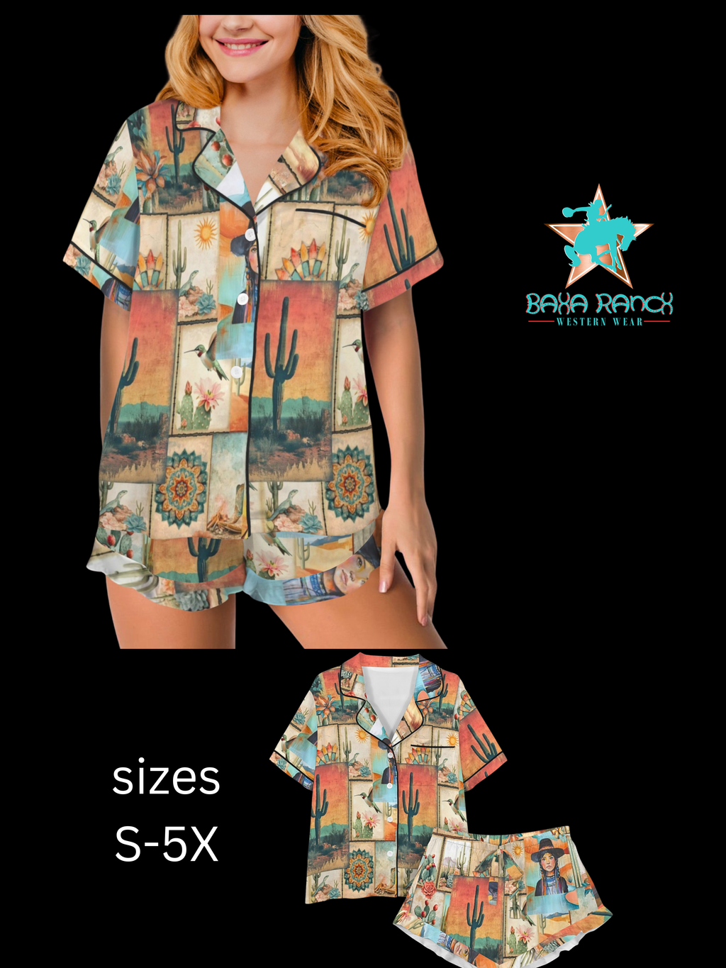 Baha Ranch Colores de Mexico Pictures of the Southwest Satin Pajamas by Baha Ranch Western Wear
