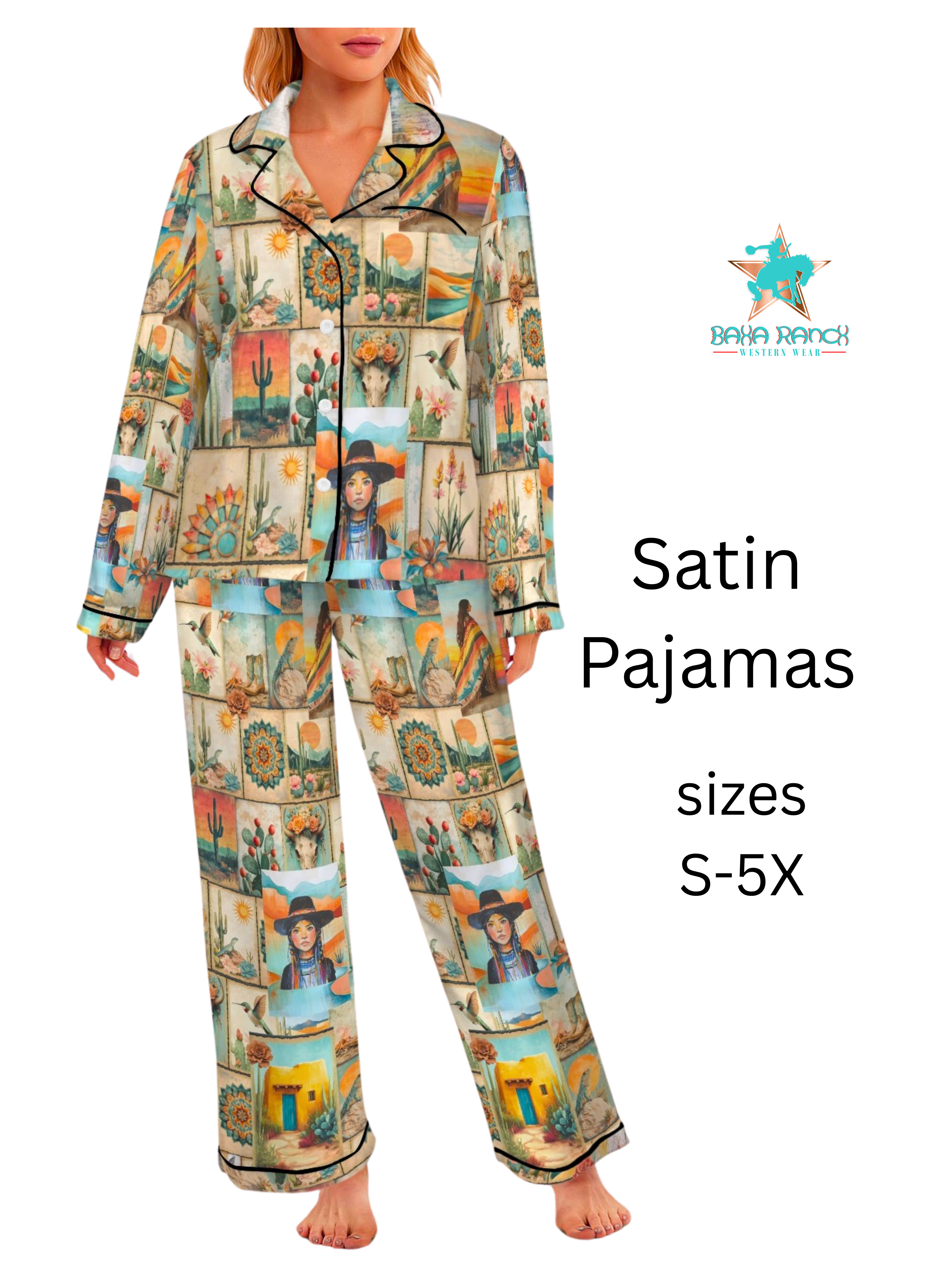 Baha Ranch Colores de Mexico Pictures of the Southwest Satin Pajamas by Baha Ranch Western Wear