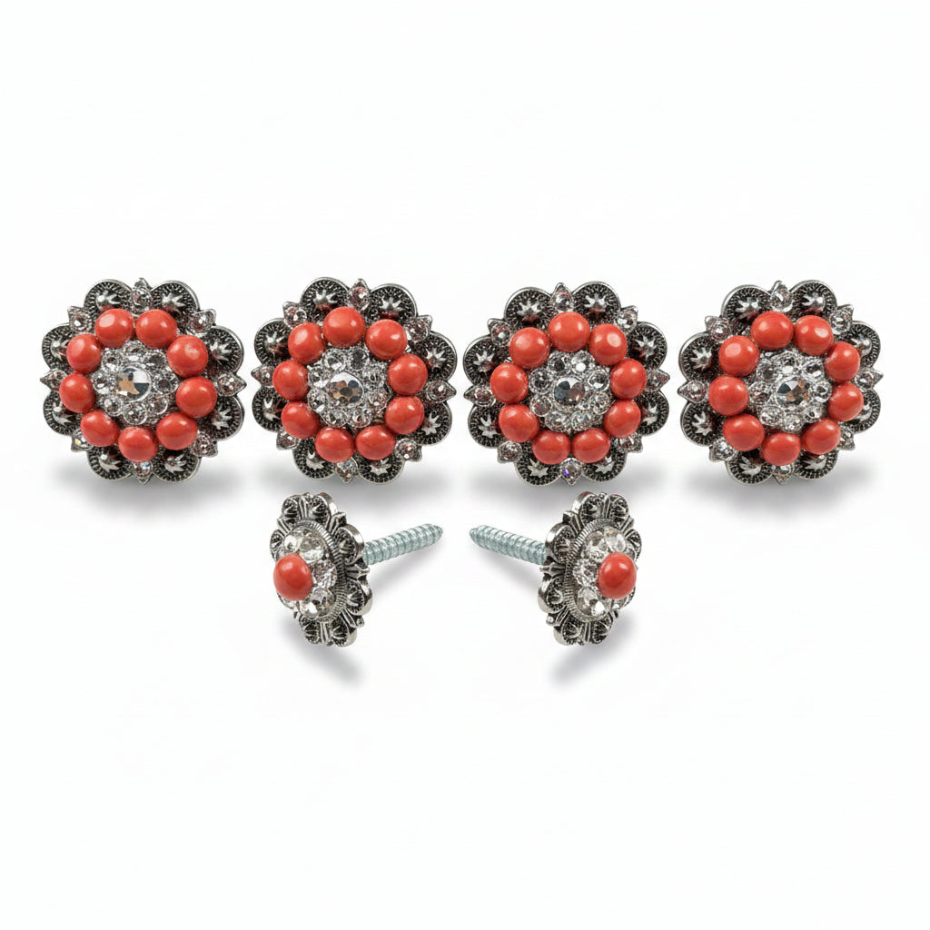 Antique Silver Coral - Clear Crystal Conchos | Sizes 1"- 3" | Buckles | Saddle Set | Leather Rosettes | Slide — view 11