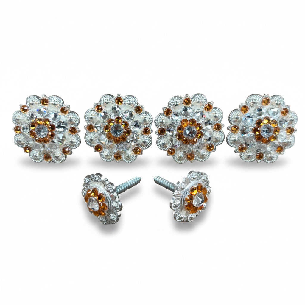 Bright Silver Golden & Clear Saddle Conchos — view 2