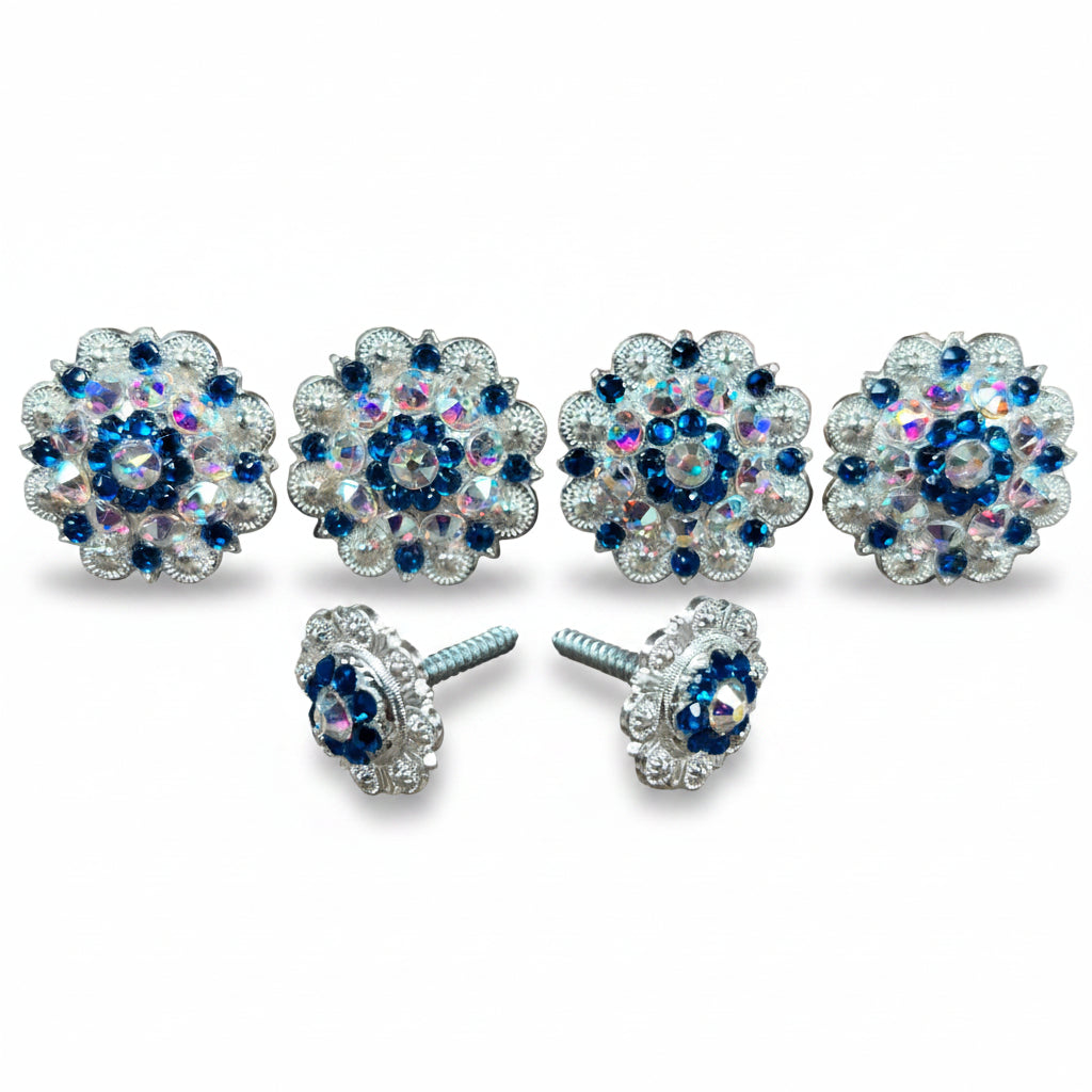 Bright Silver Capri - AB Crystal Conchos | Sizes 1"- 3" | Buckles | Saddle Set | Leather Rosettes | Slide — view 8