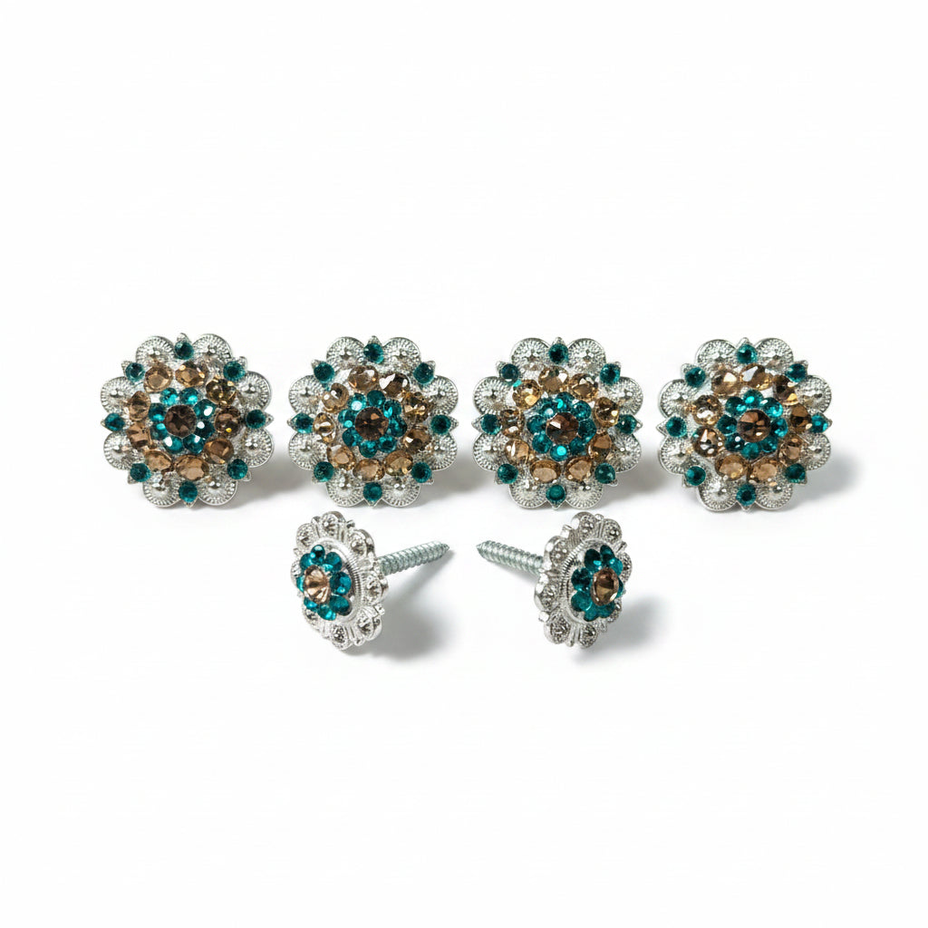 Bright Silver Champagne & Teal Saddle Conchos — view 2