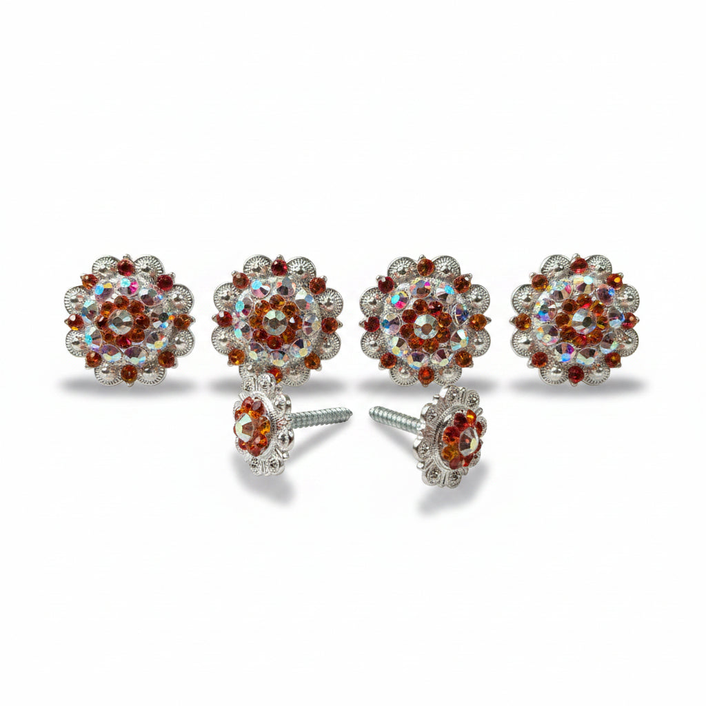 Bright Silver Fire Opal & AB Saddle Conchos — view 2