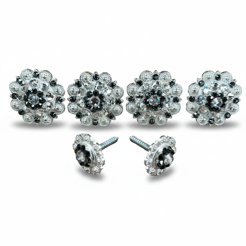 Bright Silver Jet - Clear Crystal Conchos | Sizes 1"- 3" | Buckles | Saddle Set | Leather Rosettes | Slide — view 8