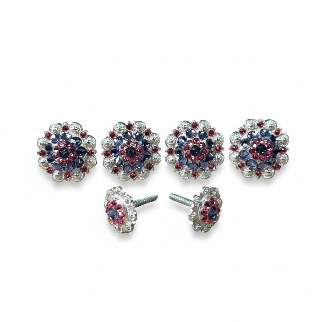 Bright Silver Lilac & Pink Saddle Conchos — view 2