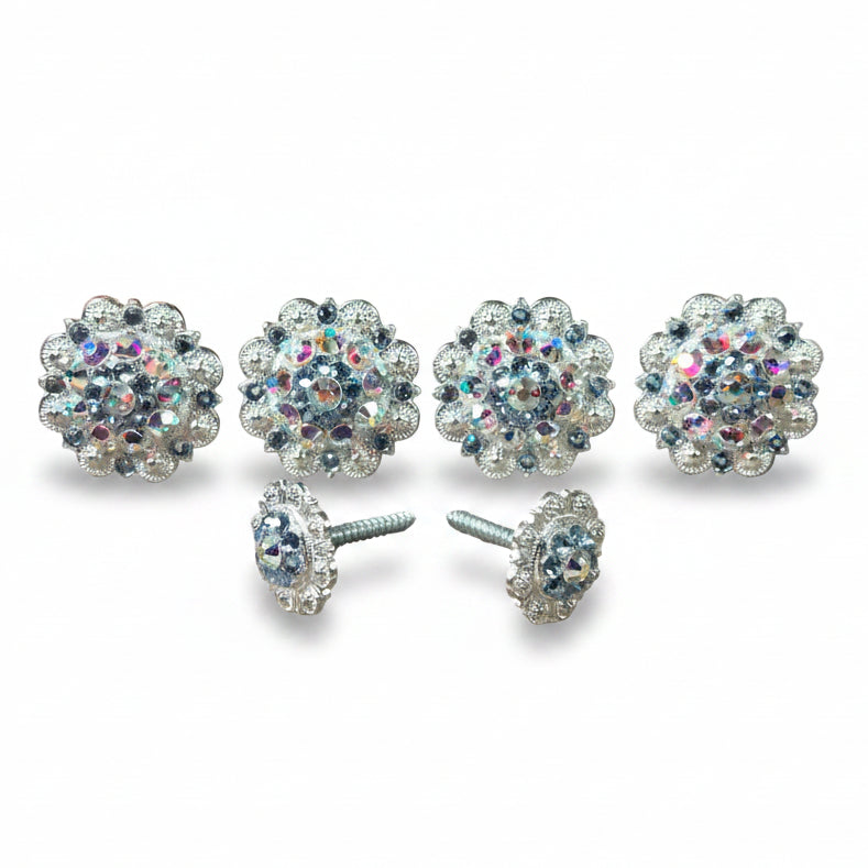 Bright Silver Light Sapphire & AB Saddle Conchos — view 2