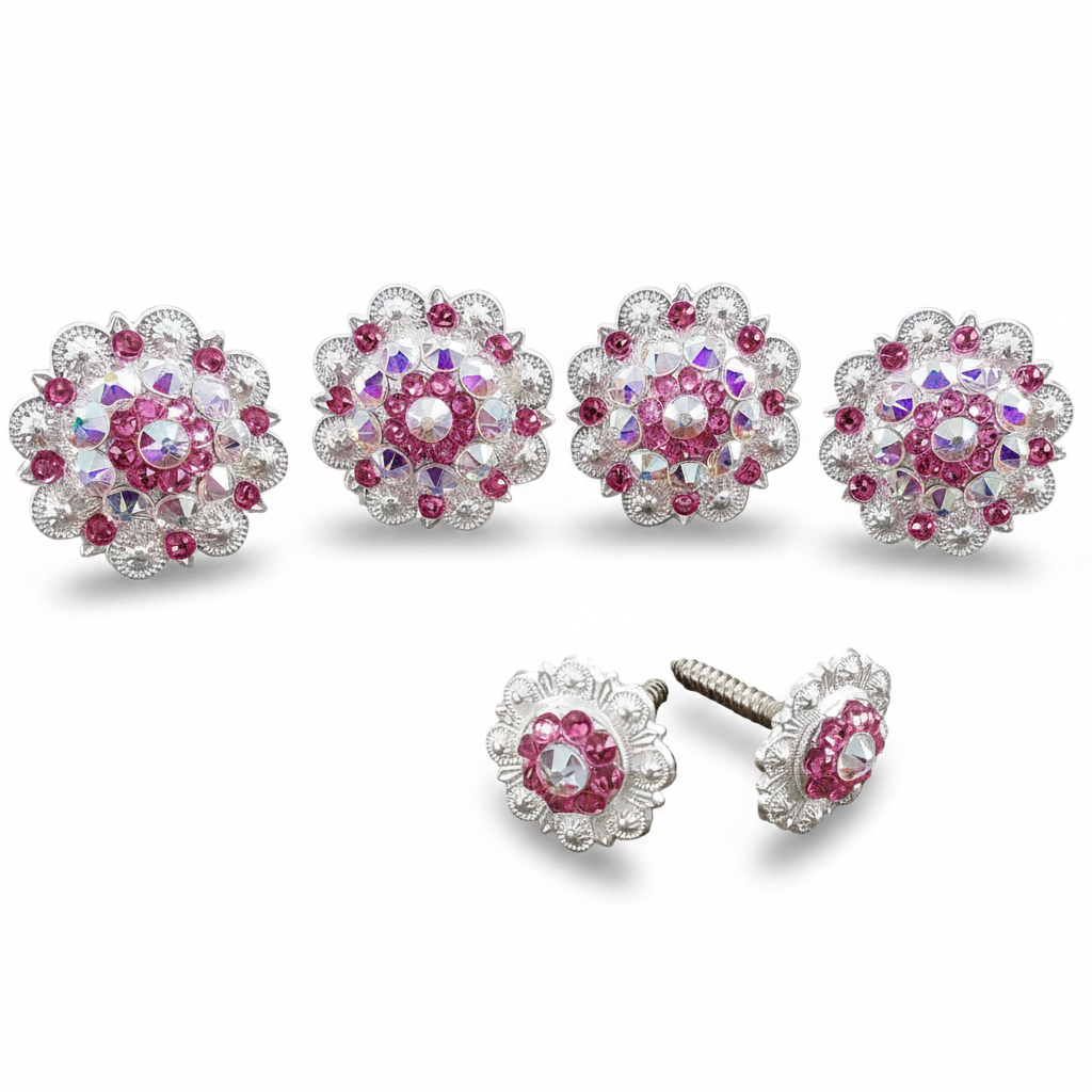 Bright Silver Pink - AB Crystal Conchos | Sizes 1"- 3" | Buckles | Saddle Set | Leather Rosettes | Slide — view 8