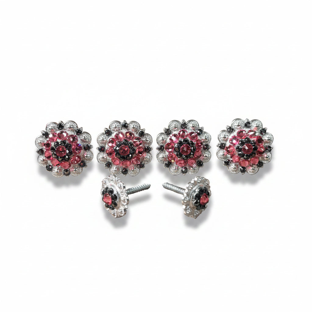 Bright Silver Pink & Jet Saddle Conchos — view 2