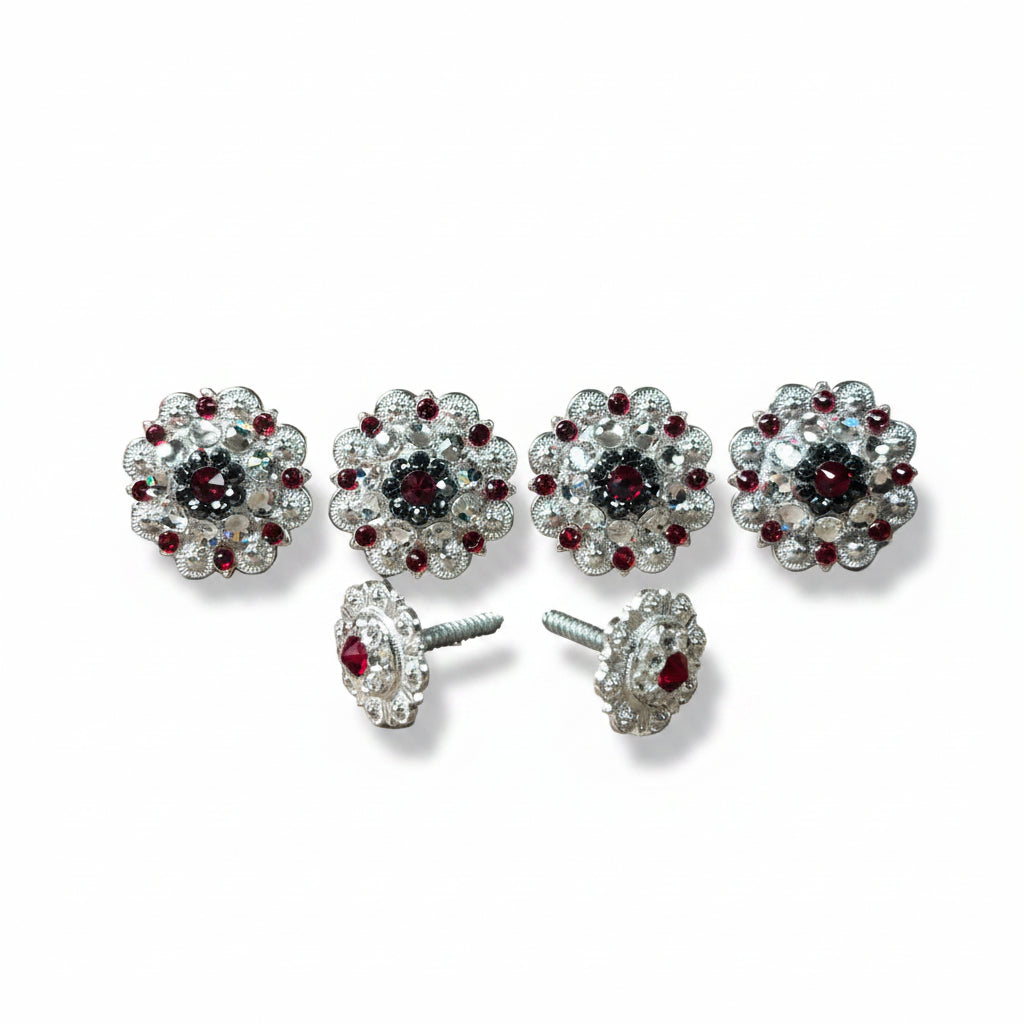Bright Silver Ruby Jet & Clear Saddle Conchos — view 2