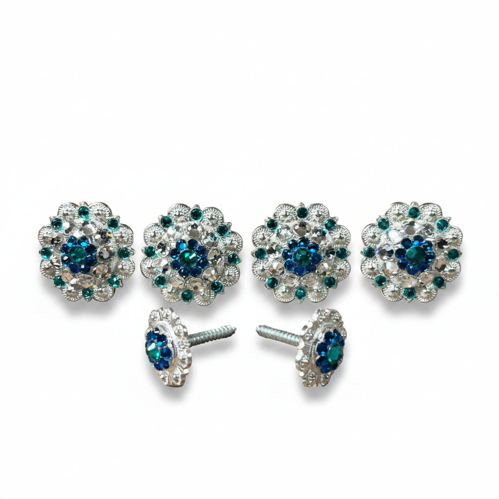 Bright Silver Teal Capri & Clear Saddle Conchos — view 2
