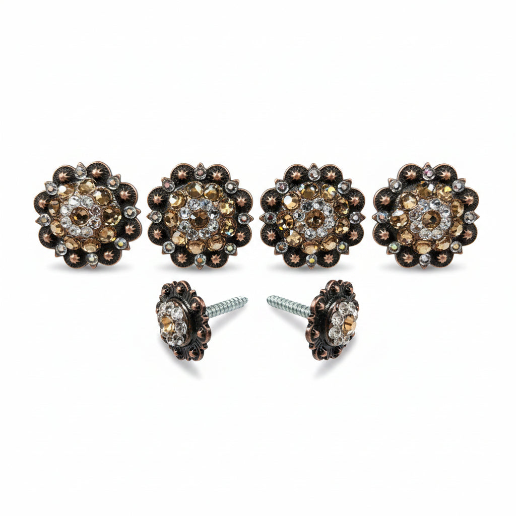 Copper Champagne - Clear Crystal Conchos | Sizes 1"- 3" | Buckles | Saddle Set | Leather Rosettes | Slide — view 11