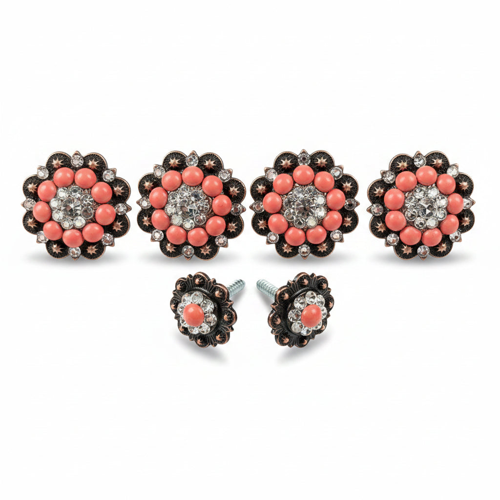Copper Coral - Clear Crystal Conchos | Sizes 1"- 3" | Buckles | Saddle Set | Leather Rosettes | Slide — view 11