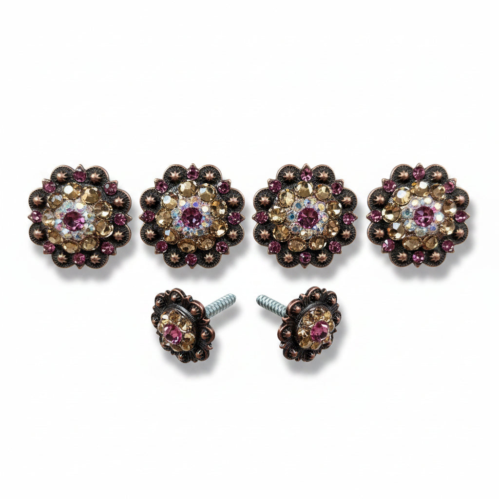 Copper Pink - AB - Champagne Crystal Conchos | Sizes 1"- 3" | Buckles | Saddle Set | Leather Rosettes | Slide — view 11