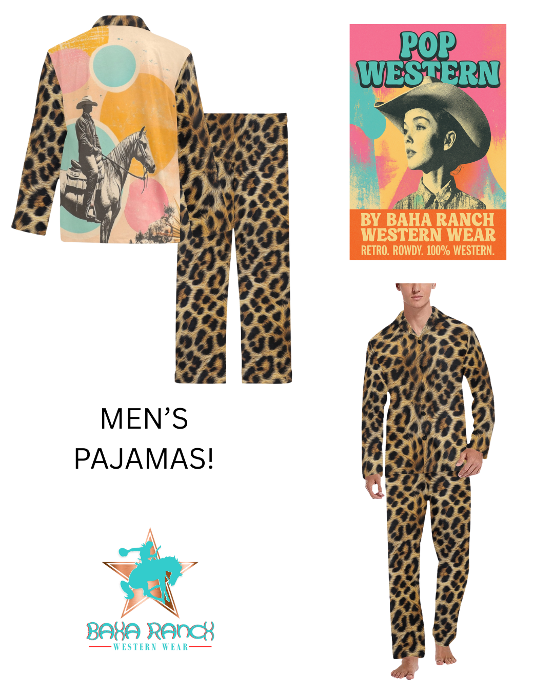 Baha Ranch Retro Pop Western Leopard Cowboy Pajamas by Baha Ranch Western Wear