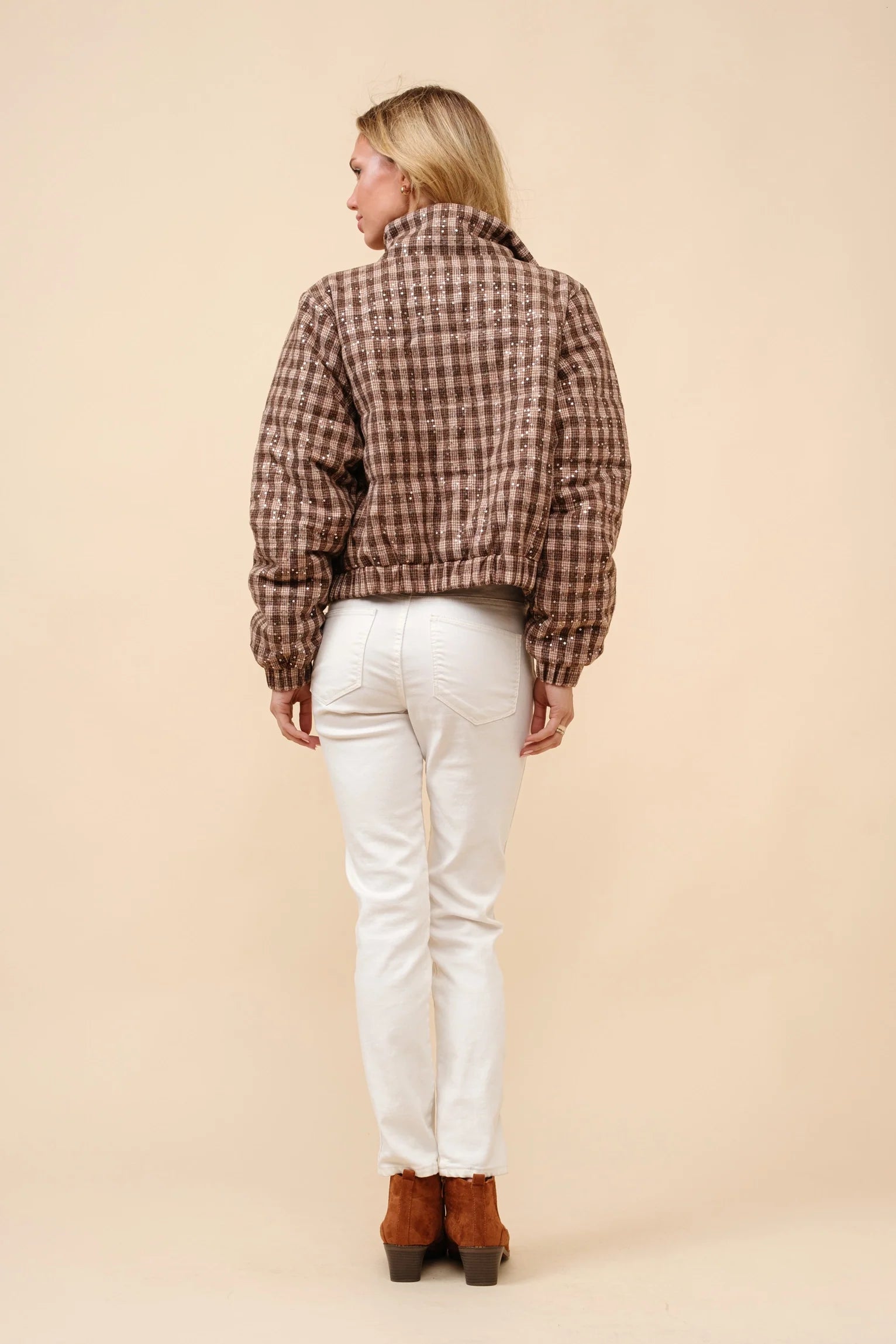 Sloane Sequin Plaid Puffer | Jacket — view 6