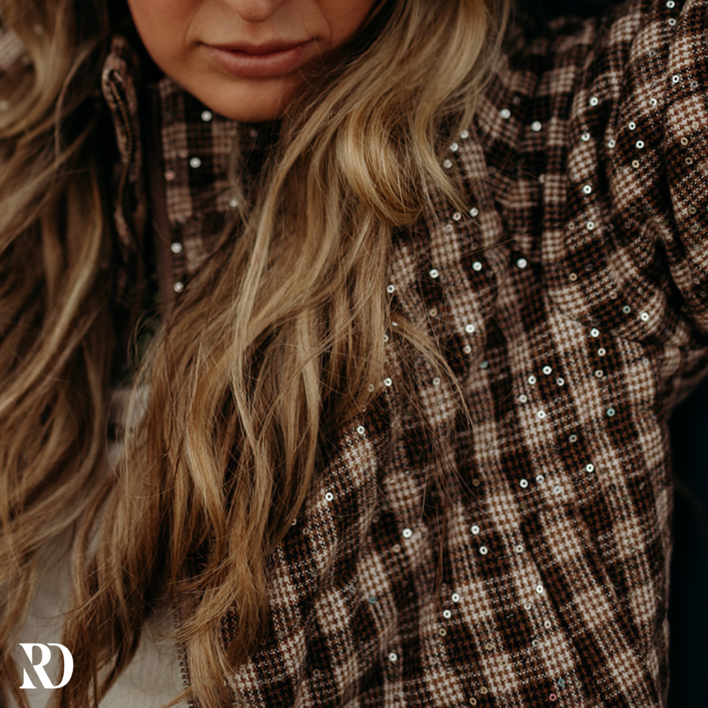 Sloane Sequin Plaid Puffer | Jacket — view 2