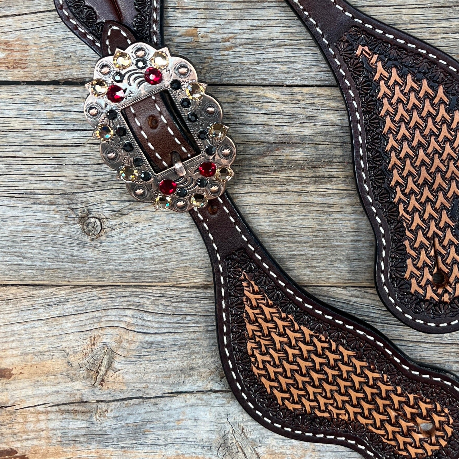 Two Tone Foxtail Ruby/Jet/Champagne Spur Straps #SS128 — view 2