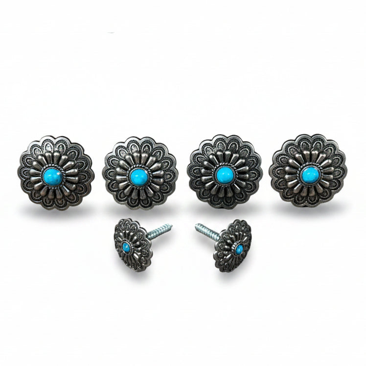 Antique Silver Turquoise Western Concho W203 — view 6