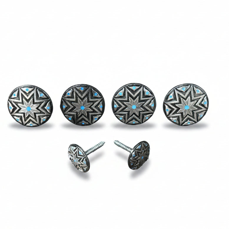 Starburst Antique Silver Turquoise Western Concho W214 — view 5