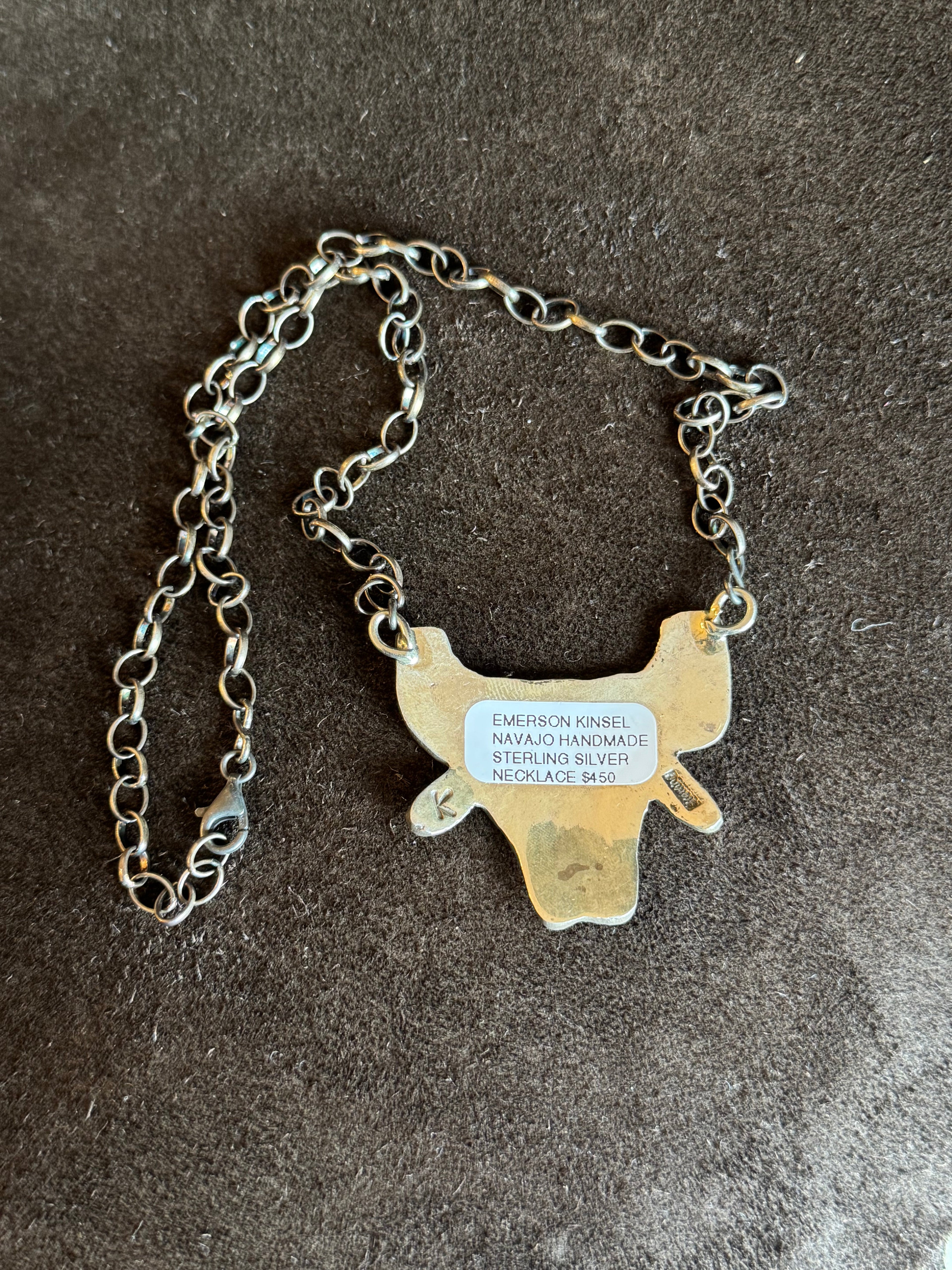 Sterling Silver Bull Skull Necklace By Emerson Kinsel — view 3